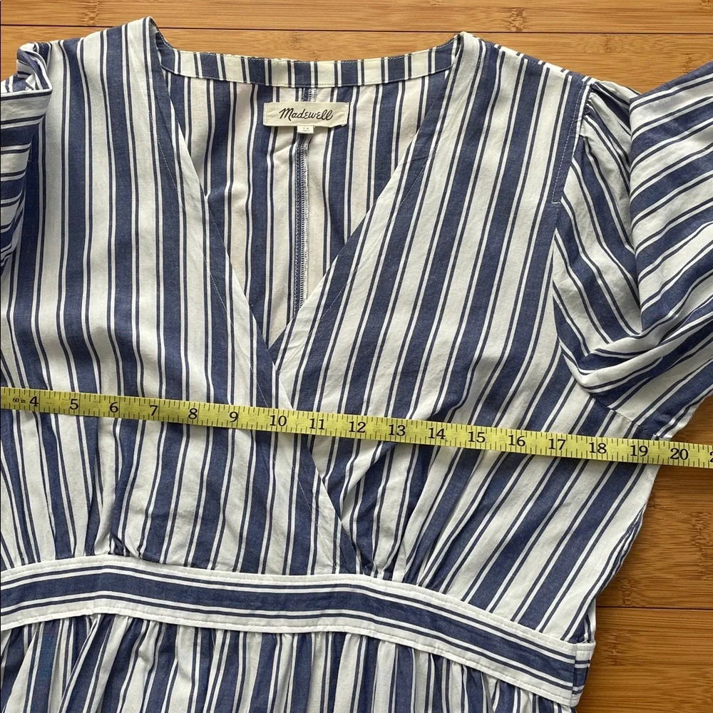 Madewell Midi Maxi Dress Size 14 Ava Blue White Striped Ruffle Tiered V Neck - Picture 11 of 16